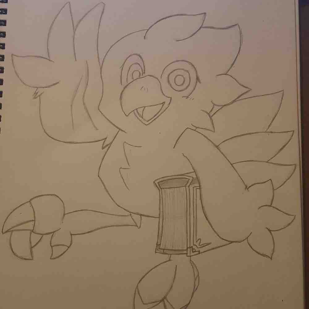 Pencil drawing of a mage chickabo (baby chocobo)